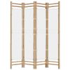 Folding 4-Panel Room Divider 63" Bamboo and Canvas