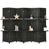 6 Panel Folding Weave Fiber Room Divider with 2 Display Shelves