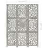 Hand carved 3-Panel Room Divider Gray 47.2"x65" Solid Mango Wood