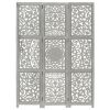 Hand carved 3-Panel Room Divider Gray 47.2"x65" Solid Mango Wood