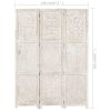 Hand carved 3-Panel Room Divider White 47.2"x65" Solid Mango Wood