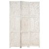 Hand carved 3-Panel Room Divider White 47.2"x65" Solid Mango Wood