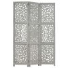 Hand carved 3-Panel Room Divider Gray 47.2"x65" Solid Mango Wood