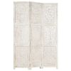 Hand carved 3-Panel Room Divider White 47.2"x65" Solid Mango Wood