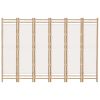 Folding 6-Panel Room Divider 94.5" Bamboo and Canvas