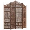 Hand carved 4-Panel Room Divider Brown 63"x65" Solid Mango Wood