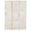 Hand carved 3-Panel Room Divider White 47.2"x65" Solid Mango Wood