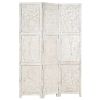 Hand carved 3-Panel Room Divider White 47.2"x65" Solid Mango Wood