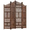 Hand carved 4-Panel Room Divider Brown 63"x65" Solid Mango Wood