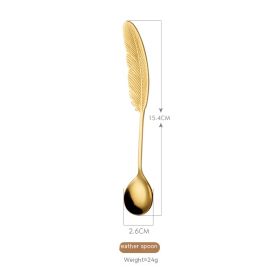 Stainless Steel Small Spoon Wedding Gift (Option: Feather Spoon Gold)