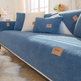 Lambswool Thickened Fleece Cushion Non-slip Leather Sofa Cover (Option: Lambswool Light Blue-110X110CM)