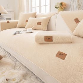 Lambswool Thickened Fleece Cushion Non-slip Leather Sofa Cover (Option: Lambswool Beige-110X110CM)