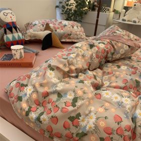 Double-piece Foggy Gray Quilt Cover Four-piece Bedding Sheet Dormitory Bed Three-piece Set (Option: Sweet Strawberry-150cm)