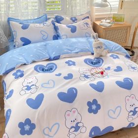 Student Dormitory Single Duvet Cover Autumn And Winter (Option: Blue Heart Bunny-1.5bed)