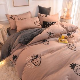 Double-piece Foggy Gray Quilt Cover Four-piece Bedding Sheet Dormitory Bed Three-piece Set (Option: Strawberry Story-150cm)